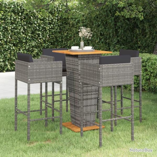 Ensemble de bar de jardin 5 pcs et coussins R�sine tress�e Gris