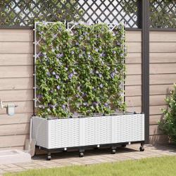Porte-plante de jardin avec irrigation et roues 3 pc Blanc PP