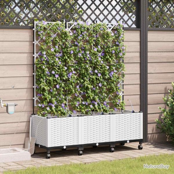Porte-plante de jardin avec irrigation et roues 3 pc Blanc PP