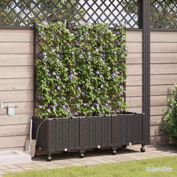 Porte-plante de jardin avec irrigation et roues 3 pc Marron PP