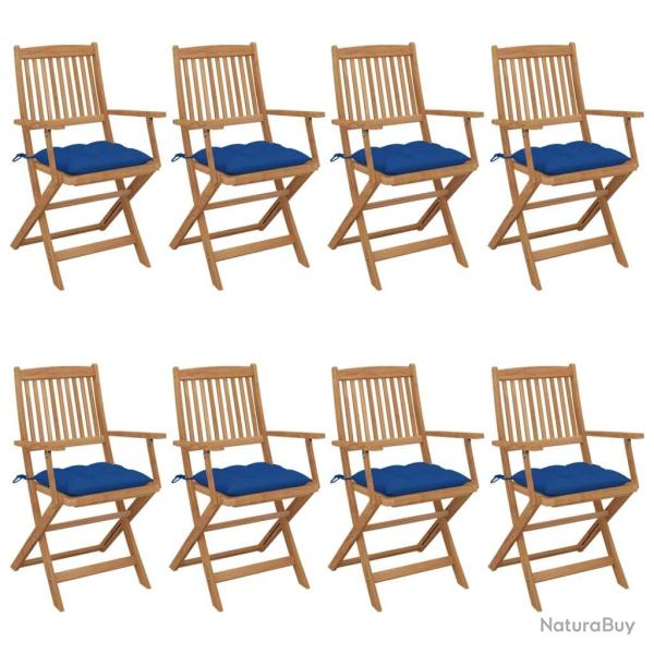 Chaises pliables de jardin lot de 8 avec coussins Bois d'acacia