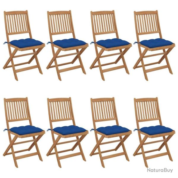 Chaises pliables de jardin lot de 8 avec coussins Bois d'acacia