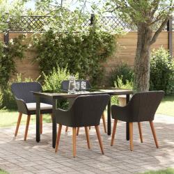 Ensemble de salle &agrave; manger pour jardin 5 pcs Noir polyrotin
