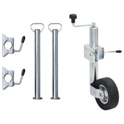 Cric &agrave; roue pour remorque 60 mm 2 tubes de soutien 3 pinces