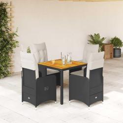 Ensemble de bistro de jardin 5 pcs coussins noir poly rotin