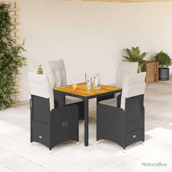 Ensemble de bistro de jardin 5 pcs coussins noir poly rotin