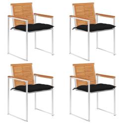Chaises de jardin lot de 4 avec coussins Bois d'acacia massif