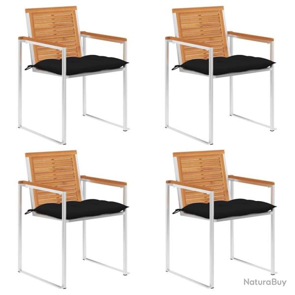 Chaises de jardin lot de 4 avec coussins Bois d'acacia massif