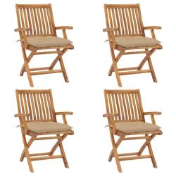 Chaises pliables de jardin avec coussins lot de 4 Teck solide