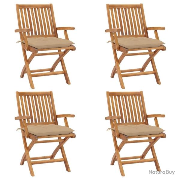 Chaises pliables de jardin avec coussins lot de 4 Teck solide