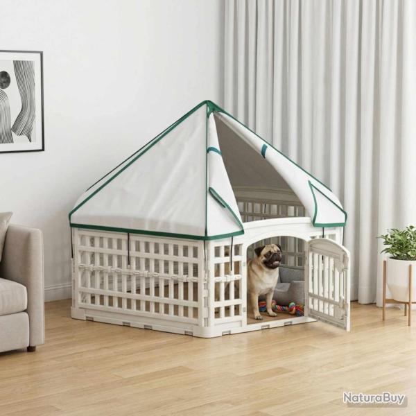 Parc de Jeu pour Chiens � 6 Panneaux 122 x 106,5 x 82 cm Blanc