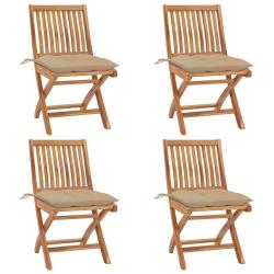 Chaises pliables de jardin avec coussins lot de 4 Teck solide