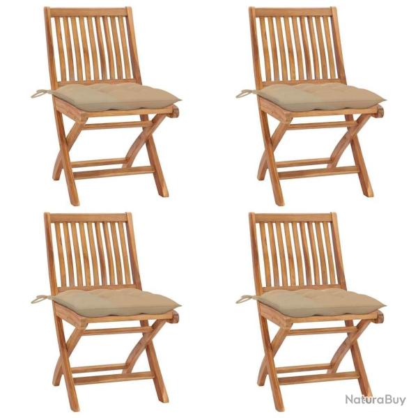 Chaises pliables de jardin avec coussins lot de 4 Teck solide