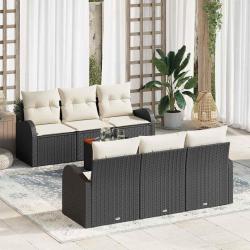 Ensemble de canap&eacute; de jardin avec coussin 7 pcs Noir polyrotin