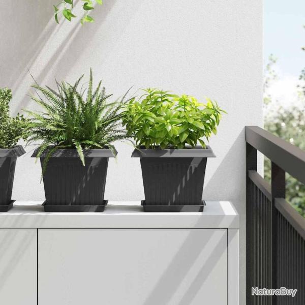 Plateau carr� � fleurs 6 pcs Noir 18 x 18 x 2 cm Plastique