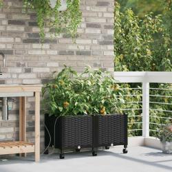 Porte-plante de jardin avec irrigation et roues 2 pc Noir PP