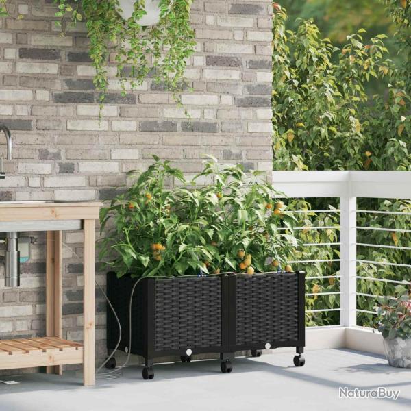 Porte-plante de jardin avec irrigation et roues 2 pc Noir PP