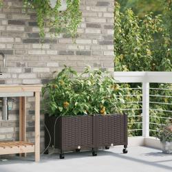 Porte-plante de jardin avec irrigation et roues 2 pc Marron PP