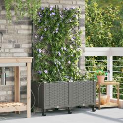 Porte-plante de jardin avec irrigation et roues 2 pc Gris clair