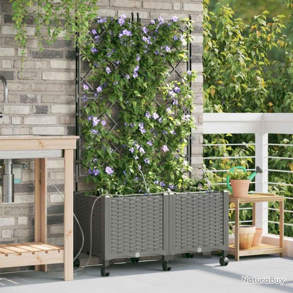 Porte-plante de jardin avec irrigation et roues 2 pc Gris clair