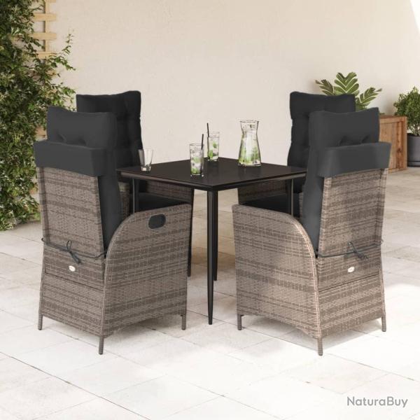 Ensemble � manger de jardin 5 pcs coussins gris r�sine tress�e