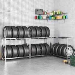 Porte-pneus &agrave; 2 niveaux 3 pcs Argent&eacute; 110x40x110 cm Acier