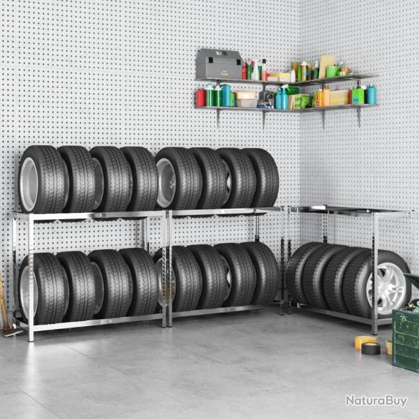 Porte-pneus � 2 niveaux 3 pcs Argent� 110x40x110 cm Acier
