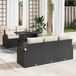 Ensemble de canap&eacute; de jardin avec coussin 6 pcs Noir polyrotin