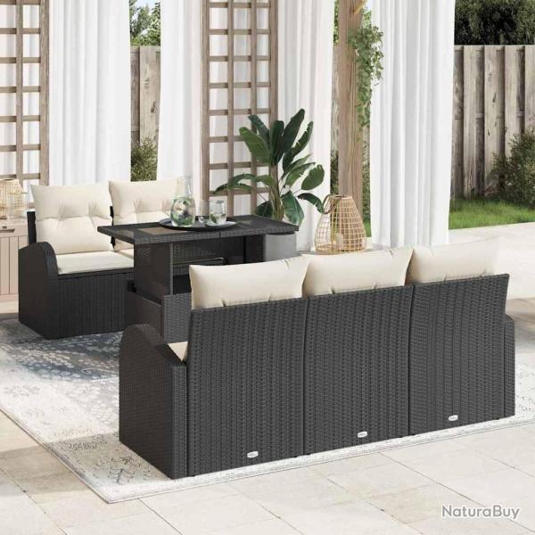 Ensemble de canap� de jardin avec coussin 6 pcs Noir polyrotin