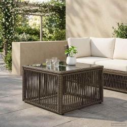 Table de Jardin Gris et Noir 55 x 55 x 37 cm Rattan PE et Verre