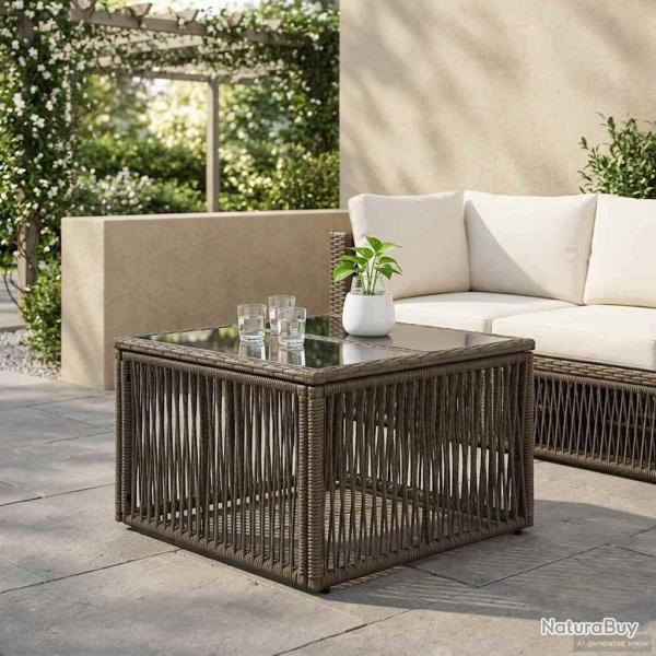 Table de Jardin Gris et Noir 55 x 55 x 37 cm Rattan PE et Verre