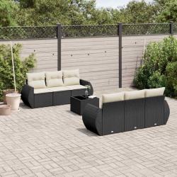 Salon de jardin 7 pcs avec coussins noir r&eacute;sine tress&eacute;e