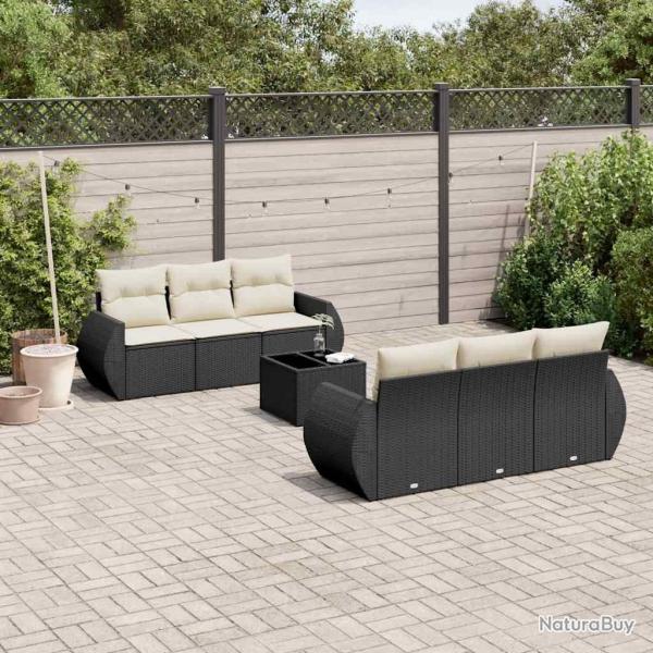 Salon de jardin 7 pcs avec coussins noir r�sine tress�e