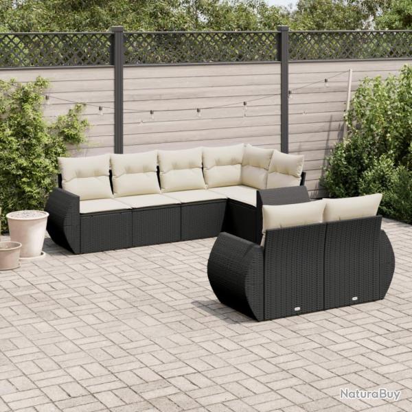 Salon de jardin 7 pcs avec coussins noir r�sine tress�e