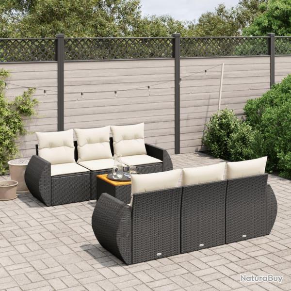 Salon de jardin 7 pcs avec coussins noir r�sine tress�e