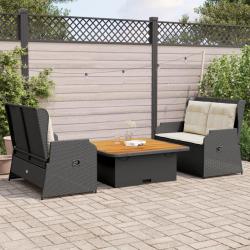 Salon de jardin 3 pcs avec coussins Noir R&eacute;sine tress&eacute;e