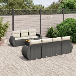 Salon de jardin 8 pcs avec coussins noir r&eacute;sine tress&eacute;e