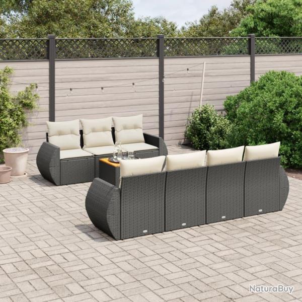Salon de jardin 8 pcs avec coussins noir r�sine tress�e