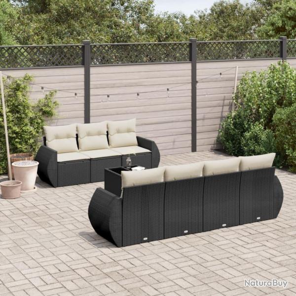 Salon de jardin 8 pcs avec coussins noir r�sine tress�e