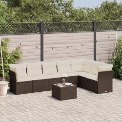 Salon de jardin 8 pcs avec coussins marron r&eacute;sine tress&eacute;e