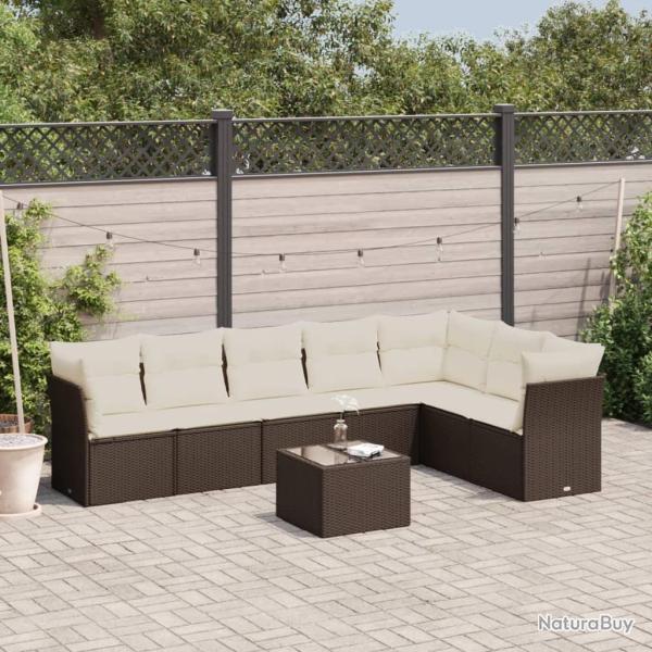 Salon de jardin 8 pcs avec coussins marron r�sine tress�e