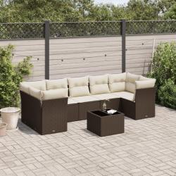 Salon de jardin 8 pcs avec coussins marron r&eacute;sine tress&eacute;e