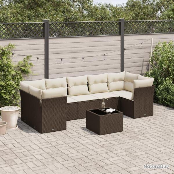 Salon de jardin 8 pcs avec coussins marron r�sine tress�e