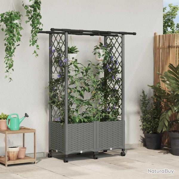 Lit �lev� avec Treillis et Toit Gris clair 124,5 x 40 x 142 cm