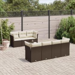 Salon de jardin 8 pcs avec coussins marron r&eacute;sine tress&eacute;e
