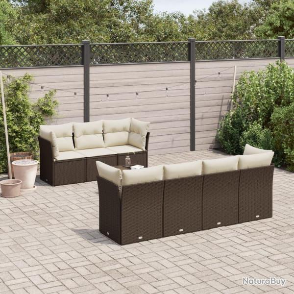 Salon de jardin 8 pcs avec coussins marron r�sine tress�e