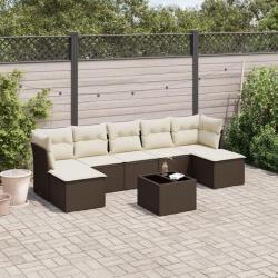 Salon de jardin 8 pcs avec coussins marron r&eacute;sine tress&eacute;e