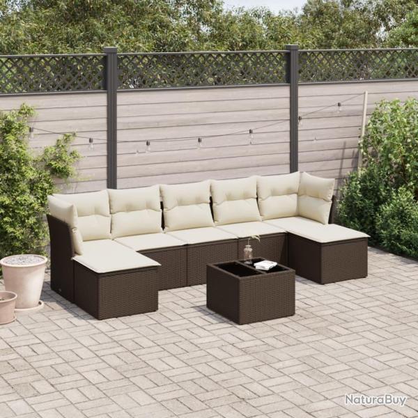 Salon de jardin 8 pcs avec coussins marron r�sine tress�e