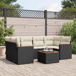 Salon de jardin 7 pcs avec coussins noir r&eacute;sine tress&eacute;e