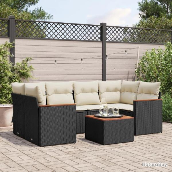 Salon de jardin 7 pcs avec coussins noir r�sine tress�e